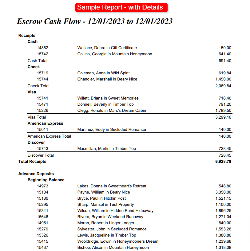 Using Escrow | Escrow Cash Flow Report with Details