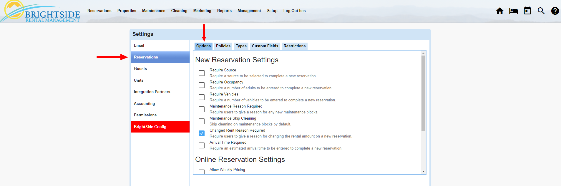 Reservations Settings Setup