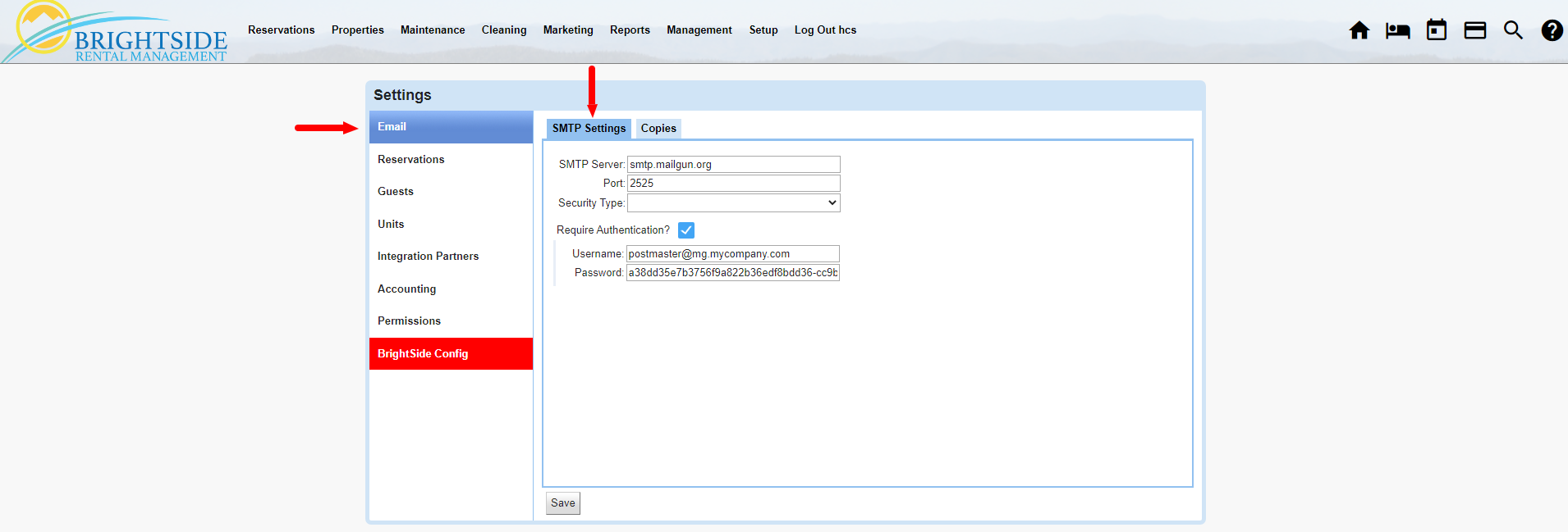Set Up Email Servers in BrightSide