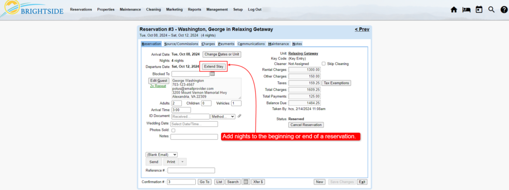 Extending a Stay | Extend Stay Button