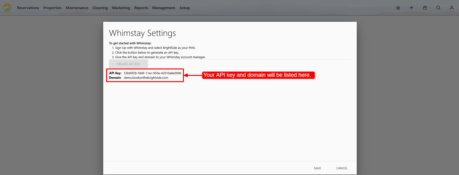 Whimstay API Key and Domain